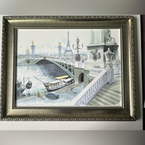 19 1/2 x 15 1/2 framed painting print of Paris eiffel tour st-alexander bridge